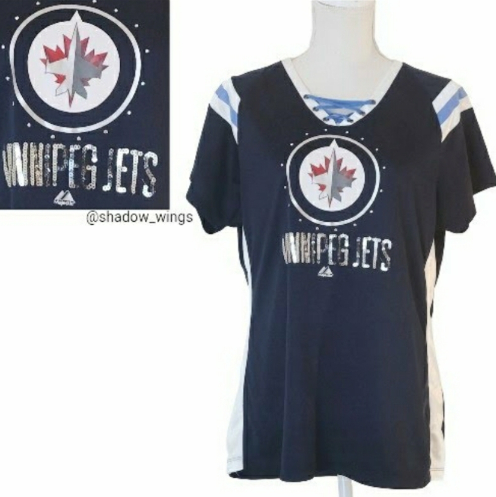 NHL Majestic Winnipeg Jets Sequin Lace Up Jesey - XL Ladies Jets Hockey Jersey